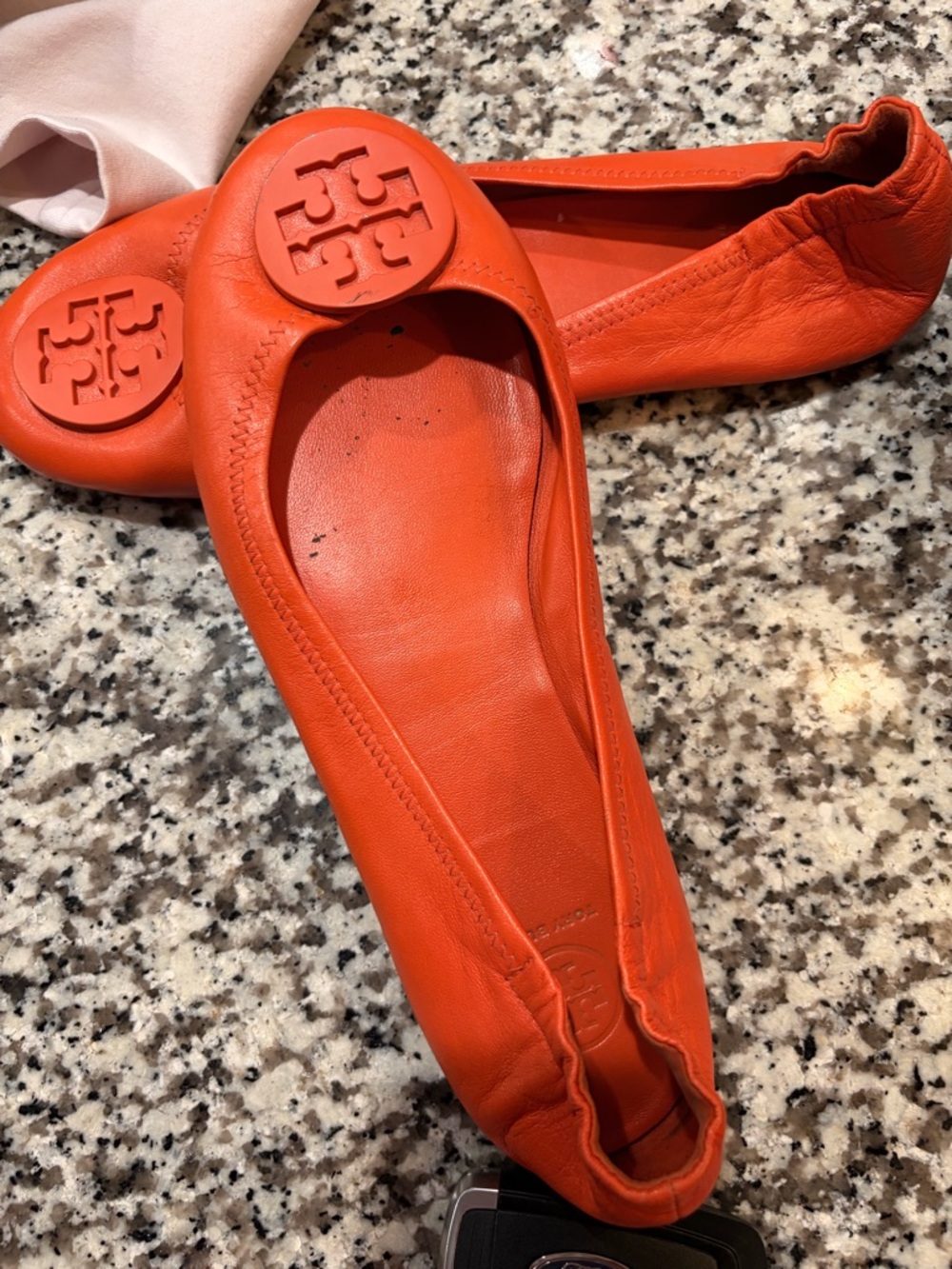Tory Burch Bright Orange Leather Logo Ballet Flat